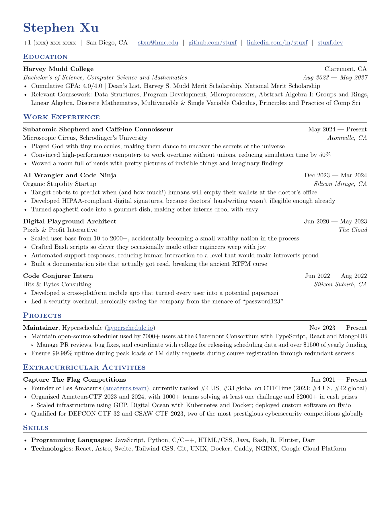 A résumé compiled from the basic-resume Typst Universe template